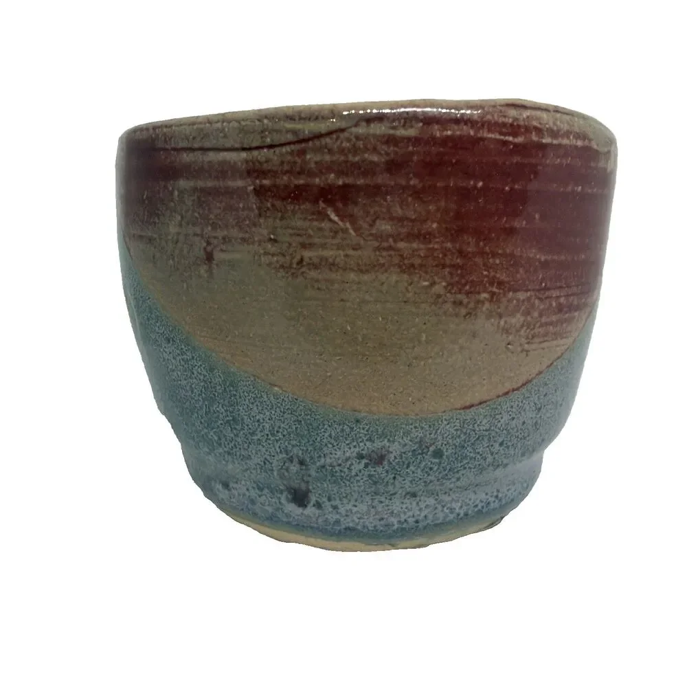 Handmade Studio Pottery Matcha Tea Bowl Chawan Signed Tri-Color Drip Glaze